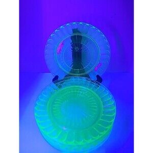 Set Of 5 Vintage Hocking Vaseline Green Depression Glass Pillar Optic Plate 6¼”